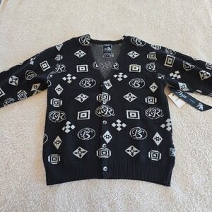 Prps Men's Intarsia Icons Cardigan Sweater Monogram Black White Jacquard‎ Knit S